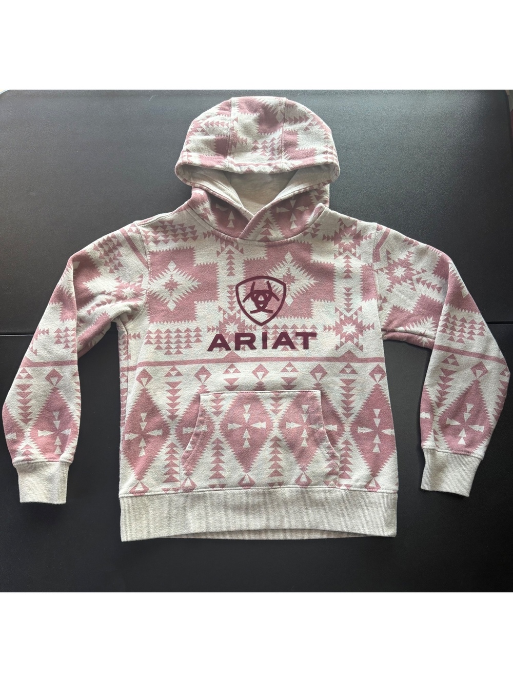 Ariat REAL Youth Medium Girls 10 Pink Southwestern Aztec Print Hoodie Pullover